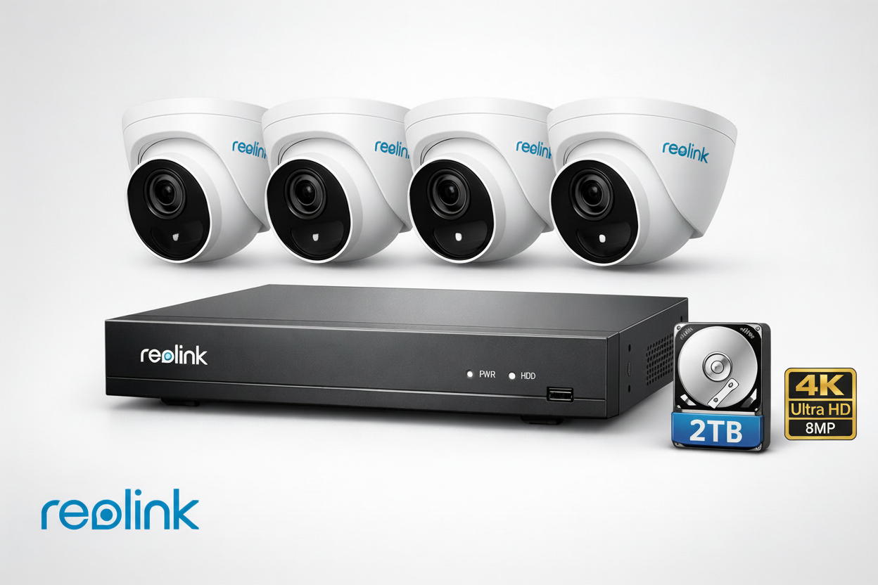 Essential Reolink cameras kit - RLK8-820D4-A (includes 1x NVR, 4x cams) - Wired & Installed