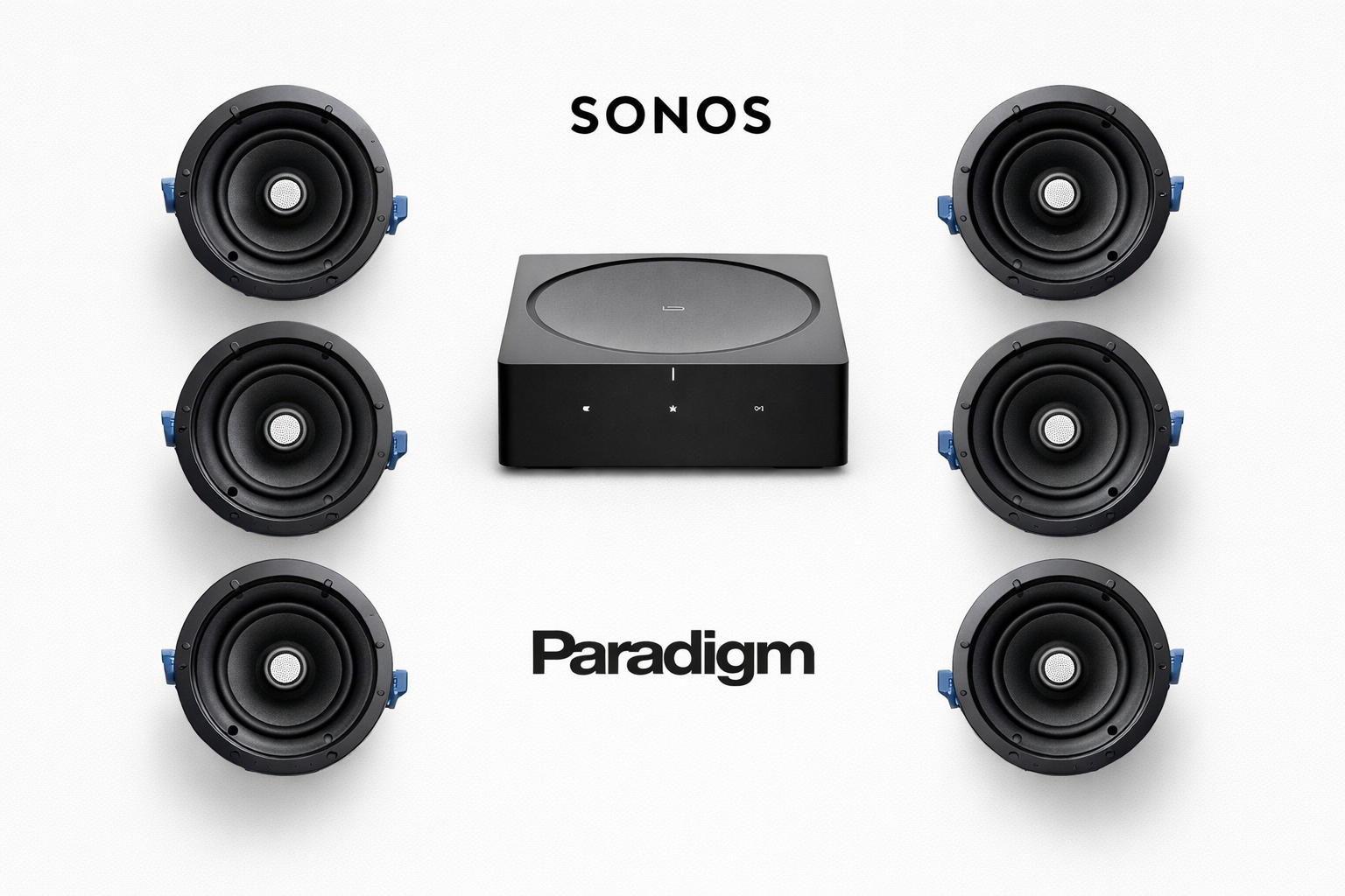 Main floor Sonos & Paradigm audio package (includes 1X Sonos Amp, 6x Paradigm C65-R spks) - Wired & Installed